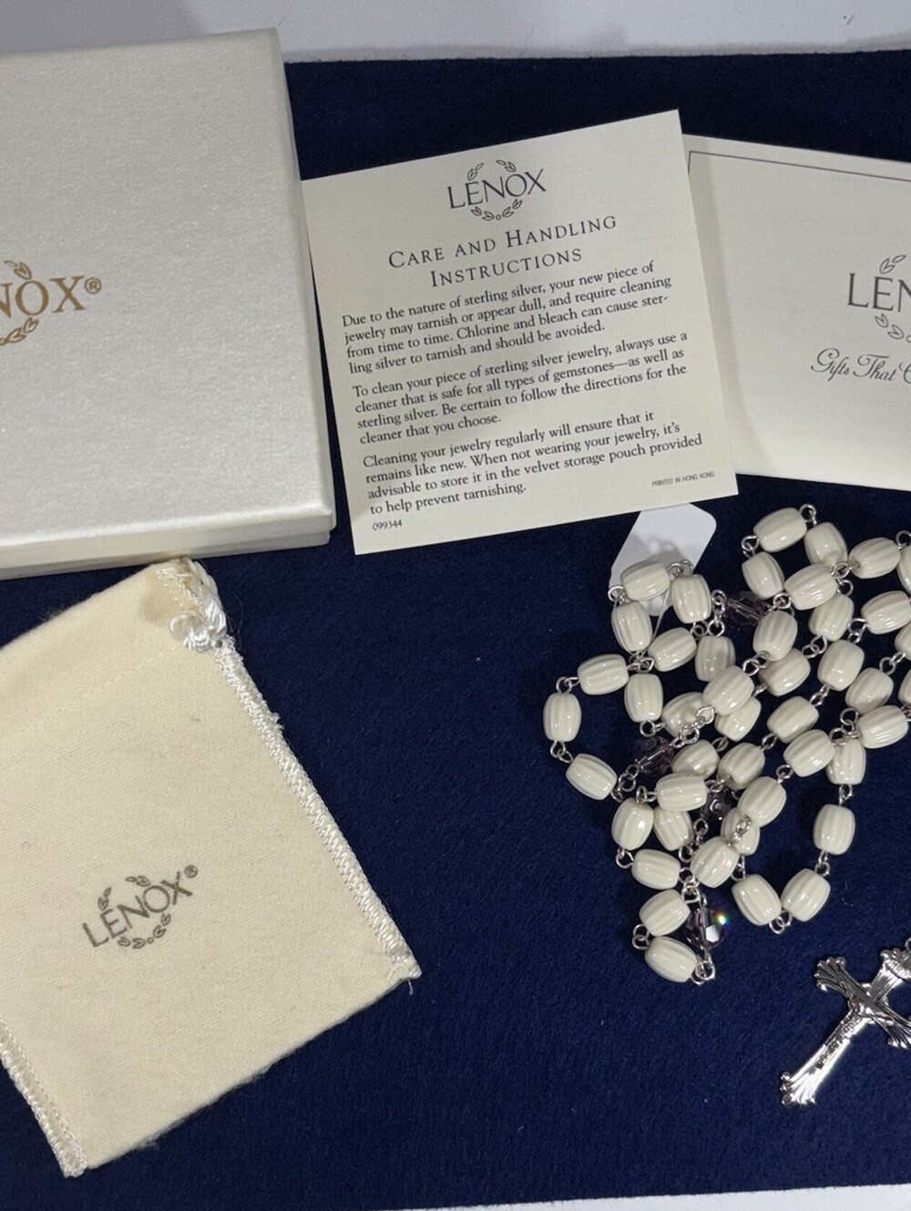 LENOX June Birthstone  Alexandrite/Moonstone/Pearl ROSARY .925 STERLING New Box